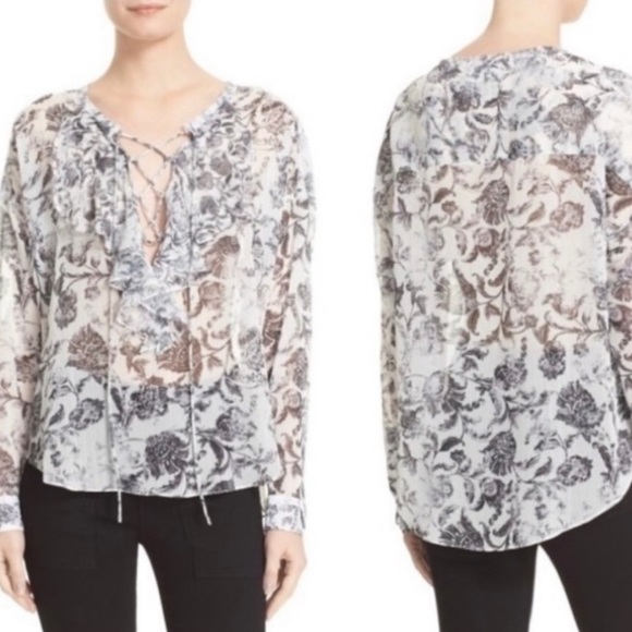 THE KOOPLES French Baroque Ruffled Floral-print Top In Black Size Medium - Picture 1 of 12